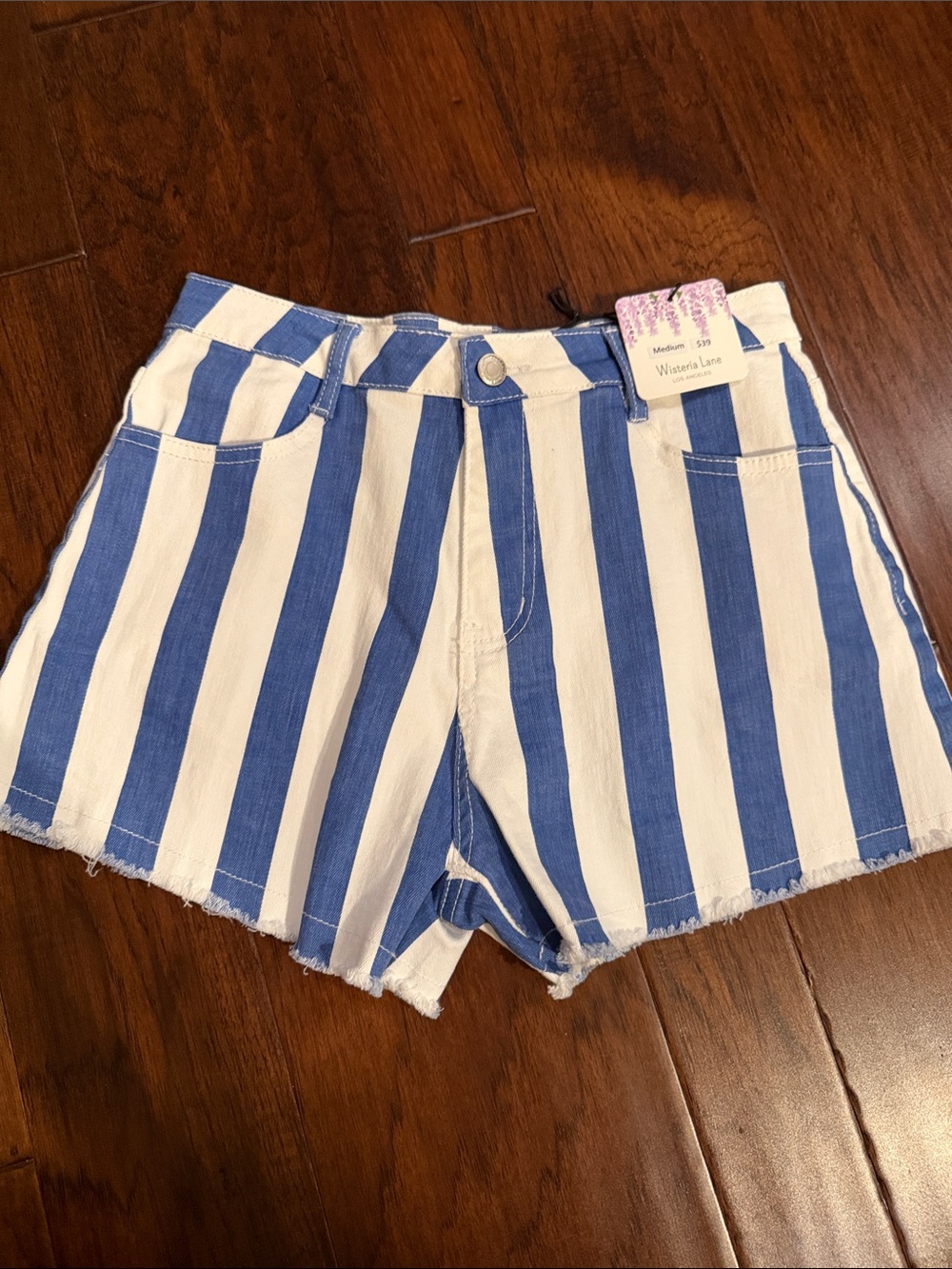 Striped Blue & White High-Rise Women’s Jean Shorts